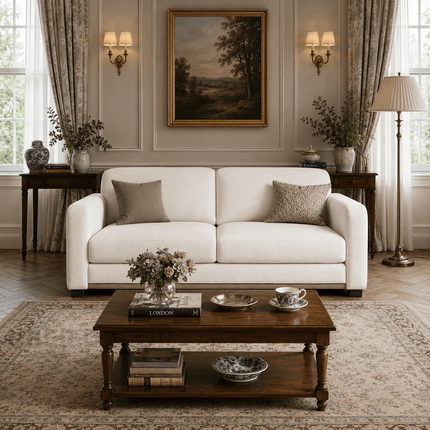 Akita pull-out sofa cum bed – lifestyle view in Japandi minimalist living room India