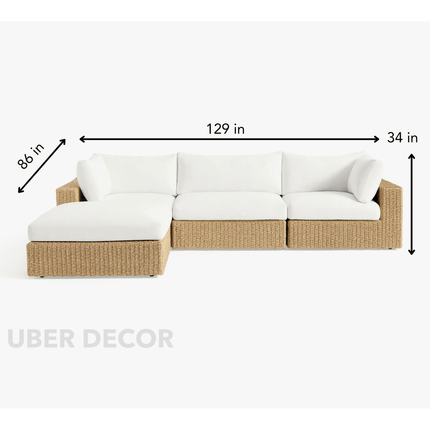 Garden Aura Rattan Wicker Sectional Outdoor Sofa Set, Patio Conversation Chaise Lounge, Poolside Garden Terrace Porch Backyard Furniture