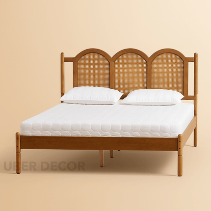 TeakTranquil Vintage Arched Rattan Platform Customisable Bed for Serene Bedrooms