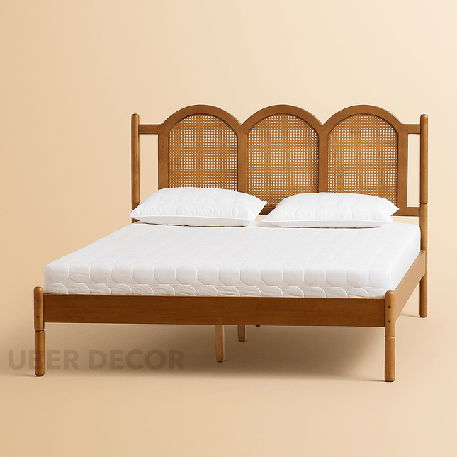 TeakTranquil Vintage Arched Rattan Platform Customisable Bed for Serene Bedrooms