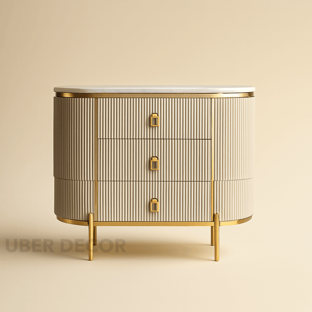 Nexa Vault Entryway Table – Custom Marble Top with Fluted Panel Design & Storage Drawers Mid‑Century Modern Accent