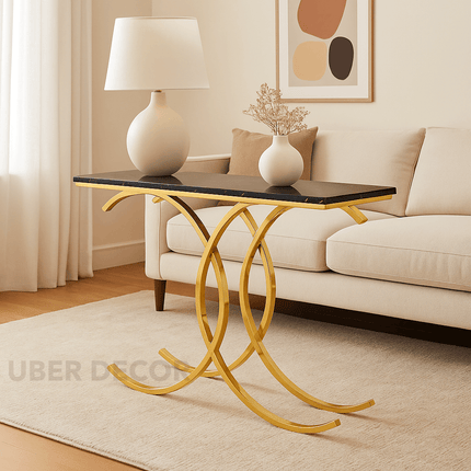 Orion Loop Display Table – Customizable Marble Top with Interlocking Gold Arch Base | Mid‑Century Modern Accent
