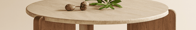 Purus Functional Mid Century Modern Japandi Coffee Table with Scandinavian Round Wooden Top and Wooden Base Natural Polish - Uber Decor