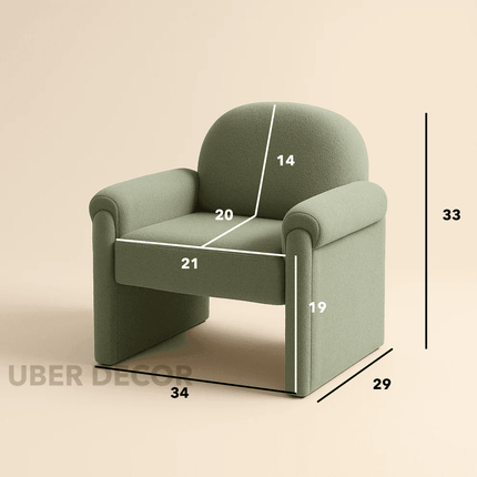 Aurelle- Modern Upholstered Armchair with Wide Armrests, Curved Backrest and Flat Seat