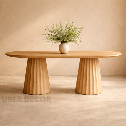Cora Linea Oval Dining Table Modern European Design Dual Pedestal Base Ideal for Dining Room