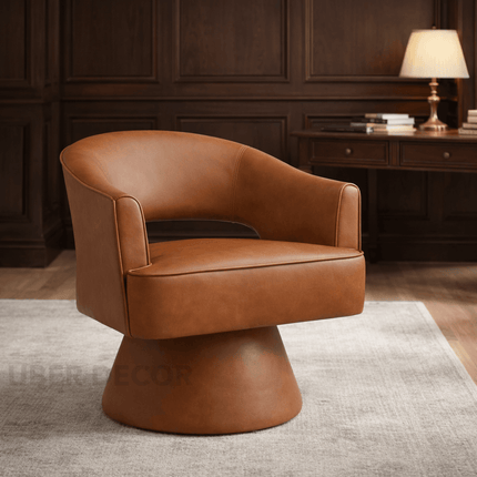 Ravelle- Modern U-Back Accent Chair with Upholstered Round 360 Revolving Swivel Barrel Armchair for Living Room