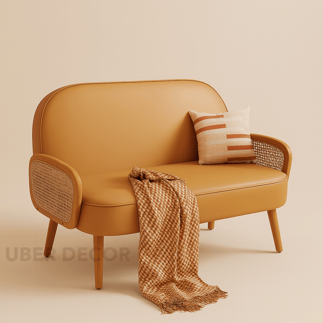 Sorna 41" 2-Seater Modern Upholstered Loveseat – Compact Retro-Inspired Sofa with Rattan Arm Panels for Living Room