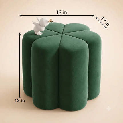 Flora Green Suede Velvet Ottoman Stool – Ready to Ship Flower Shaped Pouf for Living Room