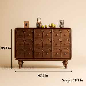 Arco Arch Mid Century Modern Solid Wood Cabinet – Handcrafted Arched Panels Ideal for Living Room, Dining Room & Entryway - Uber Decor