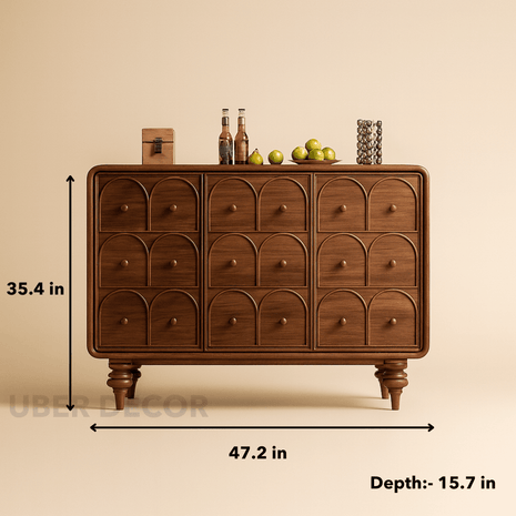 Arco Arch Mid Century Modern Solid Wood Cabinet – Handcrafted Arched Panels Ideal for Living Room, Dining Room & Entryway - Uber Decor