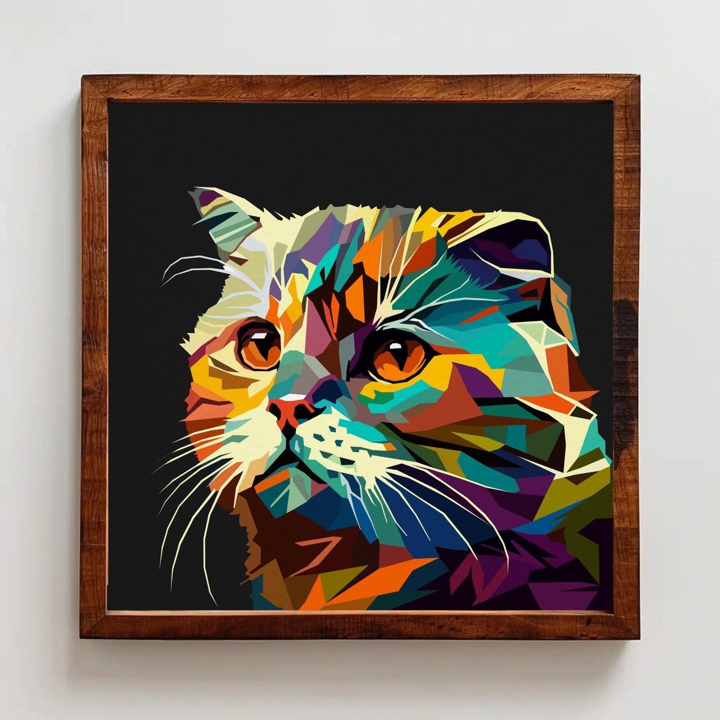 Geometric Kitten Face Print Animal Wall Art - Uber Decor