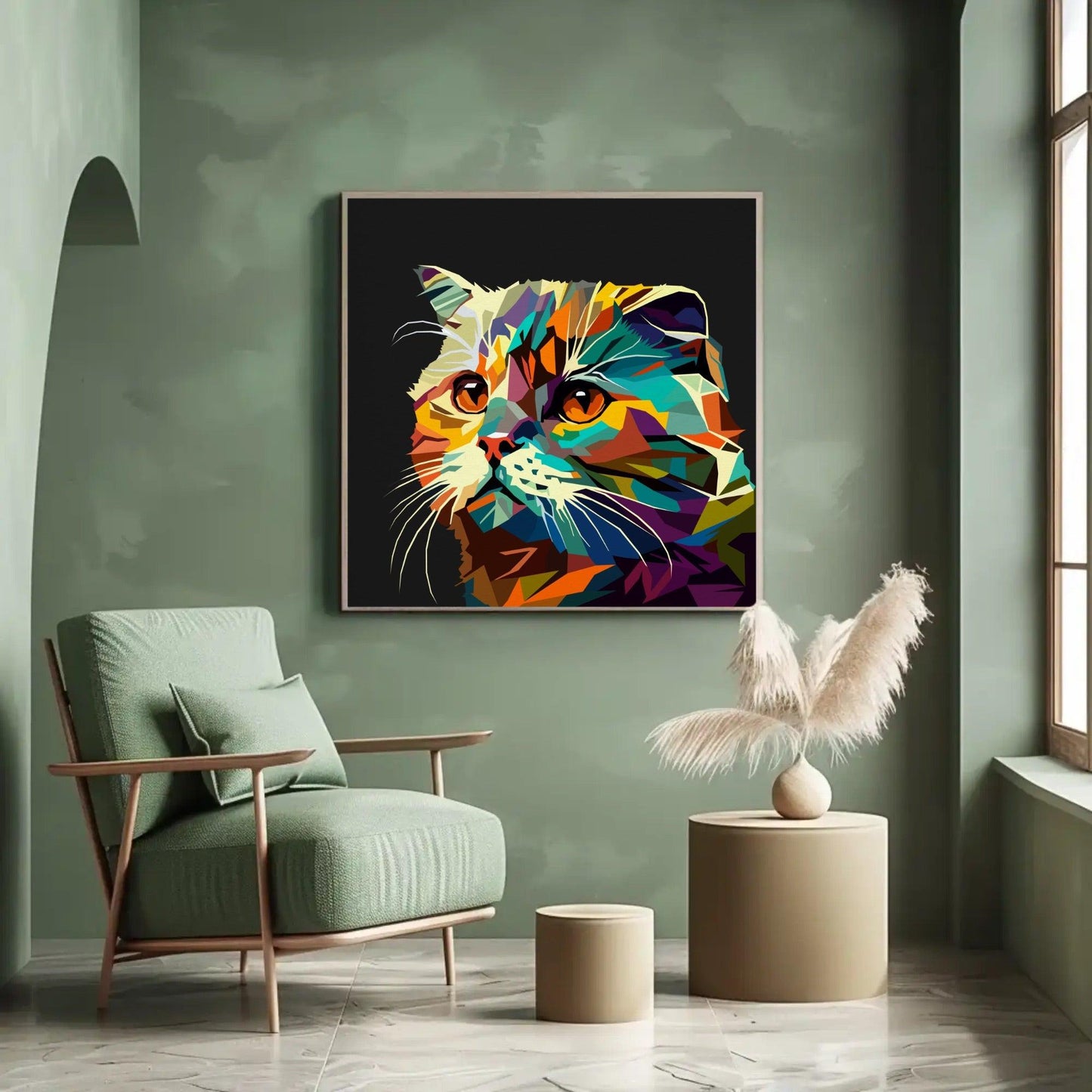 Geometric Kitten Face Print Animal Wall Art - Uber Decor