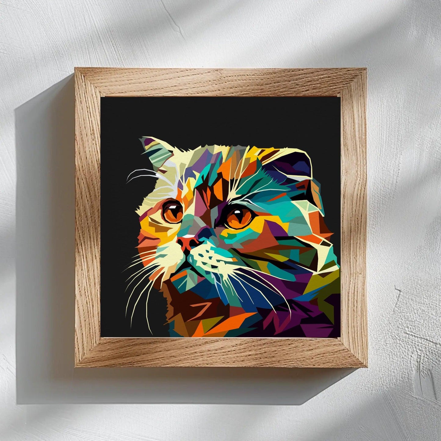 Geometric Kitten Face Print Animal Wall Art - Uber Decor