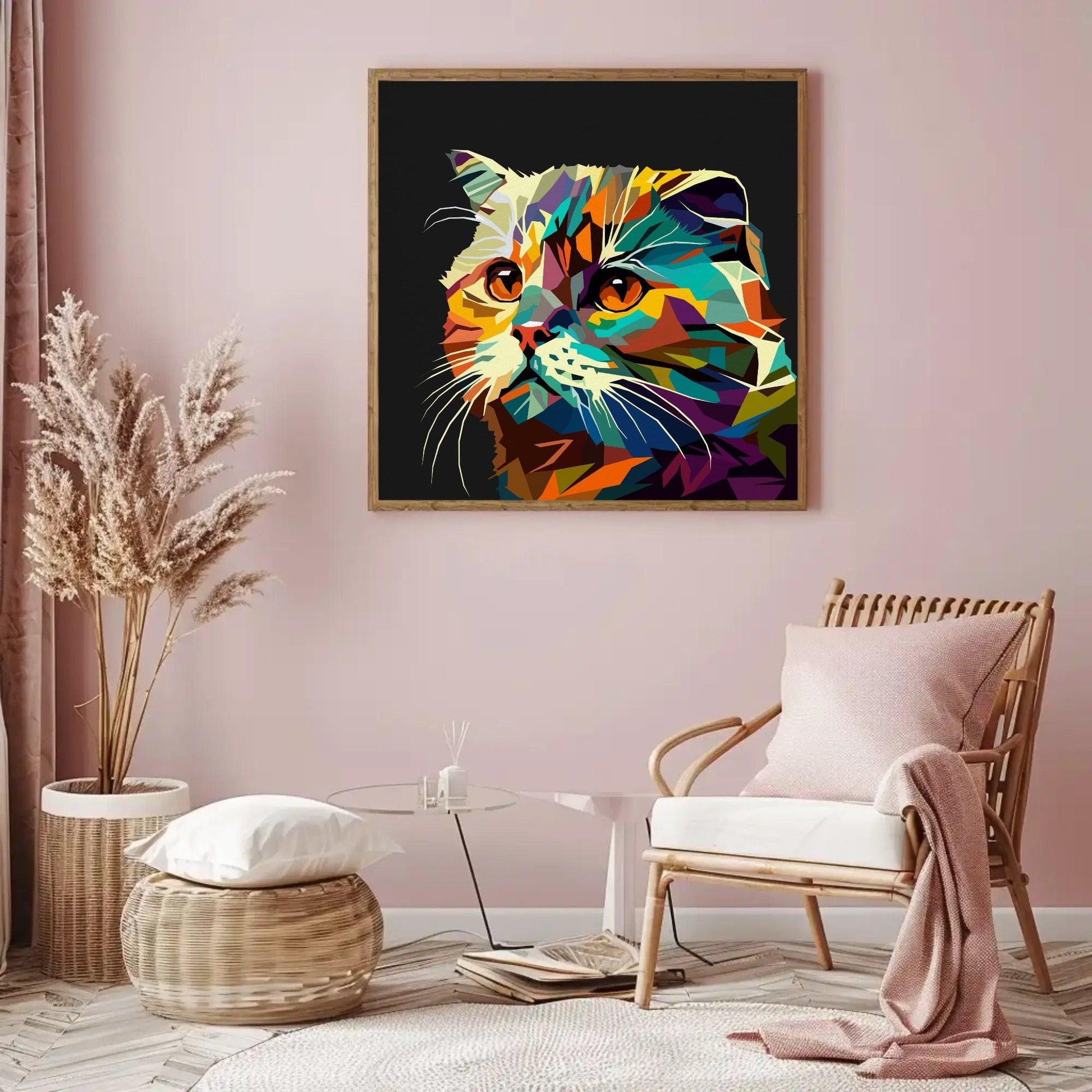 Geometric Kitten Face Print Animal Wall Art - Uber Decor