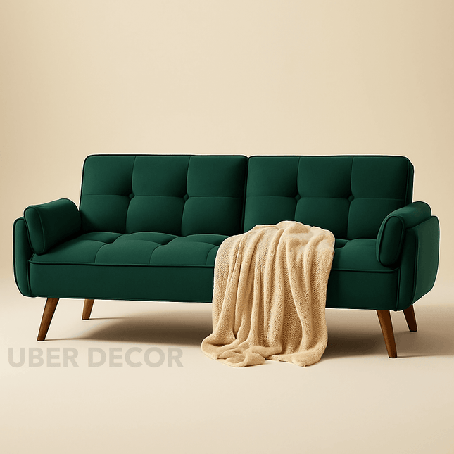 Tangier 75" Futon Sofa- Flared Arm Futon Convertible Sleeper Sofa Bed for Small Home or Office - Uber Decor