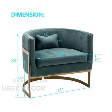 Evelise- Modern Upholstered Curved U-Back Velvet Accent Arm Chair with Gold Metal Base for Living Room or Bedroom - Uber Decor