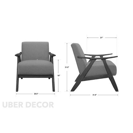 Zephra Accent Chair- Retro Vintage Upholstered Laid Back Armchair with Walnut Wood Arms and Legs