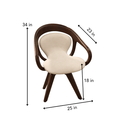 Calen Modern Teak Wood Swivel Armchair with Curved Back and Padded Seat for Dining Room