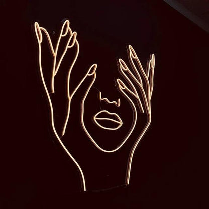 Hand and Face Line Art Neon Sign - Uber Decor