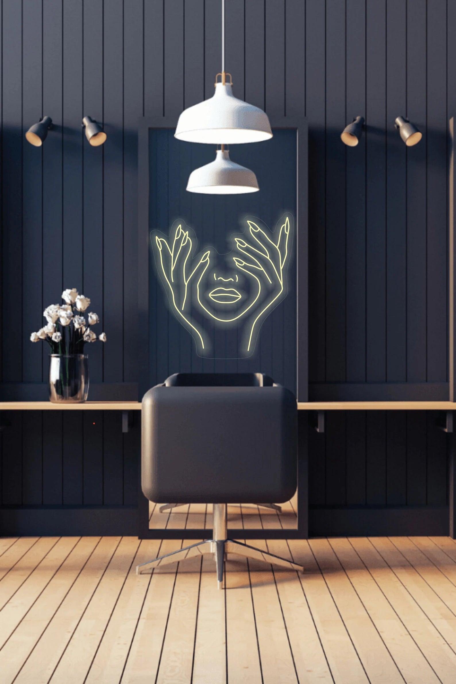 Hand and Face Line Art Neon Sign - Uber Decor