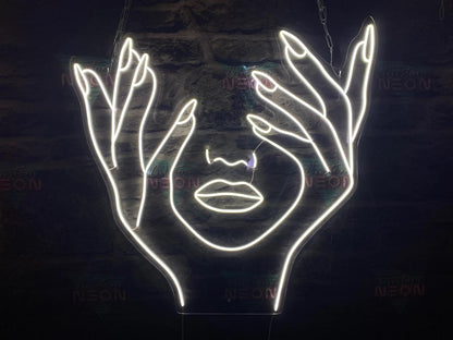 Hand and Face Line Art Neon Sign - Uber Decor