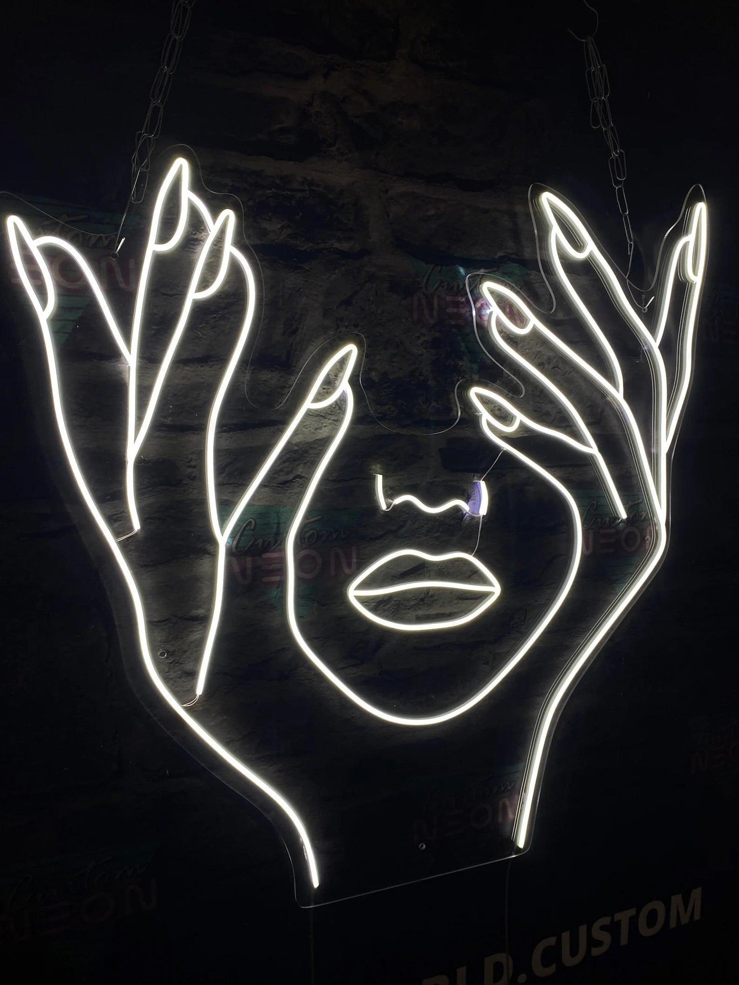 Hand and Face Line Art Neon Sign - Uber Decor