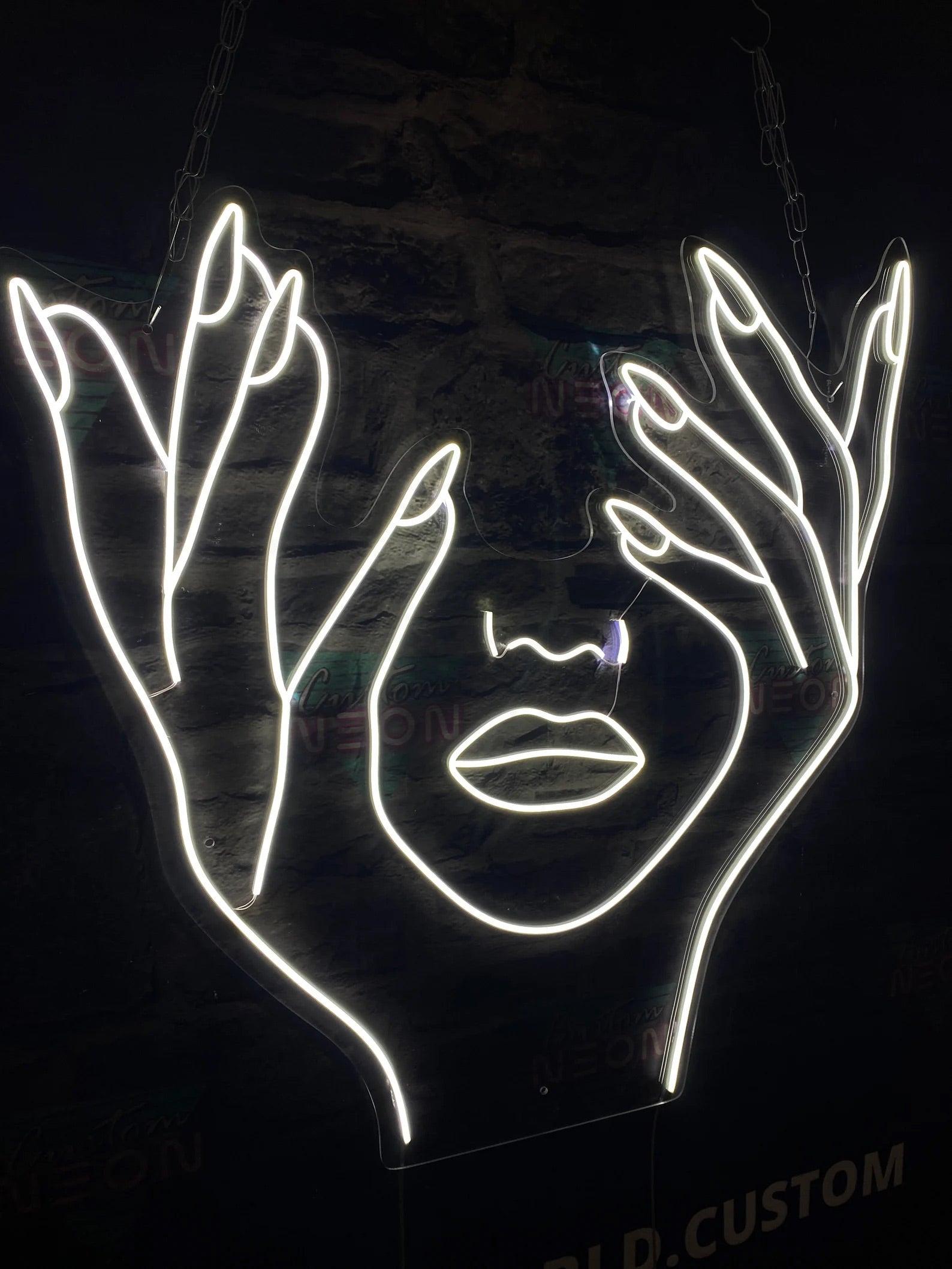 Hand and Face Line Art Neon Sign - Uber Decor