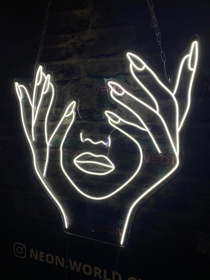 Hand and Face Line Art Neon Sign - Uber Decor