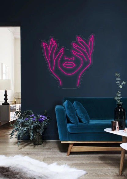 Hand and Face Line Art Neon Sign - Uber Decor