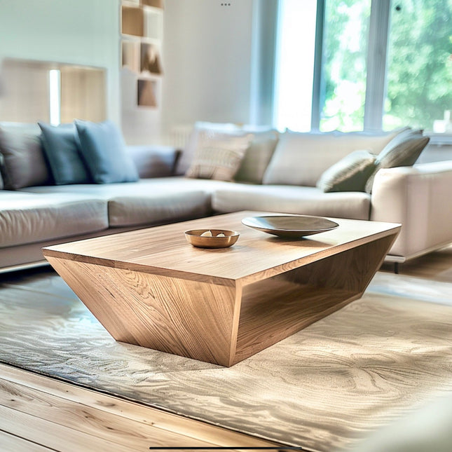 Detroit Coffee Table, Modern Geometric Wooden Center Table with Storage Shelf for Living Room