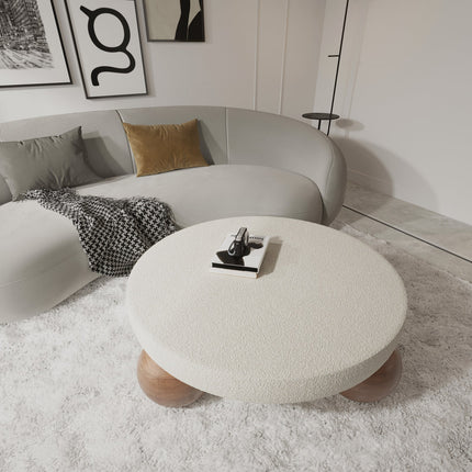 Salween Mid Century Modern Japandi Coffee Table Scandinavian Round Center Table with Sculptural Sphere Legs Custom Made to Order for Living Room