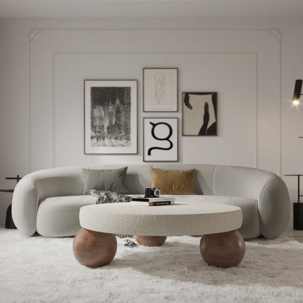 Salween Mid Century Modern Japandi Coffee Table Scandinavian Round Center Table with Sculptural Sphere Legs Custom Made to Order for Living Room