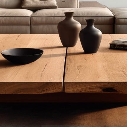 Delaware Coffee Table, Rustic Modern Scandinavian Japandi Wooden Plank Low Profile Center Table for Living Room
