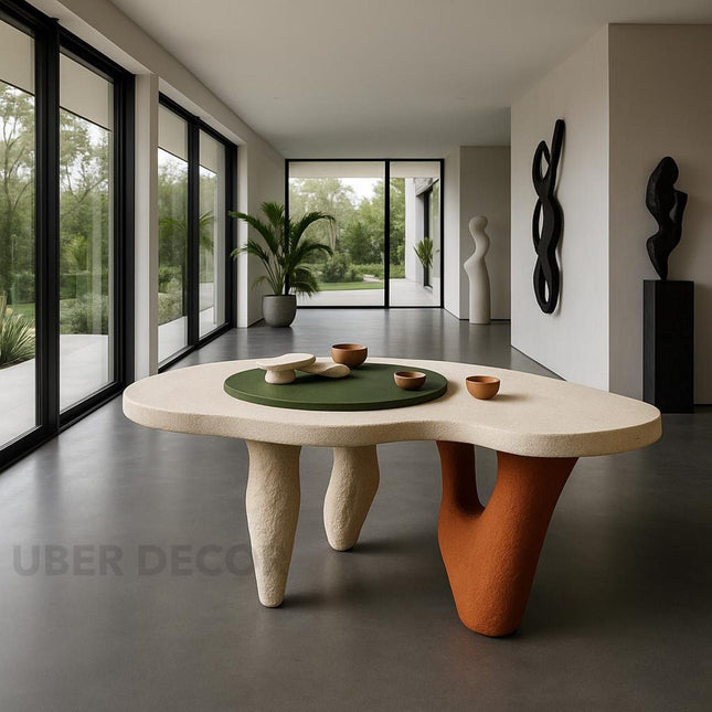 Donets Coffee Table, Modern European Sculptural Organic Center Table with Textured Finish for Living Room
