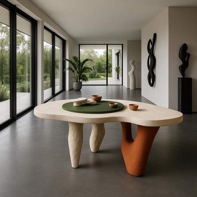 Donets Coffee Table, Modern European Sculptural Organic Center Table with Textured Finish for Living Room