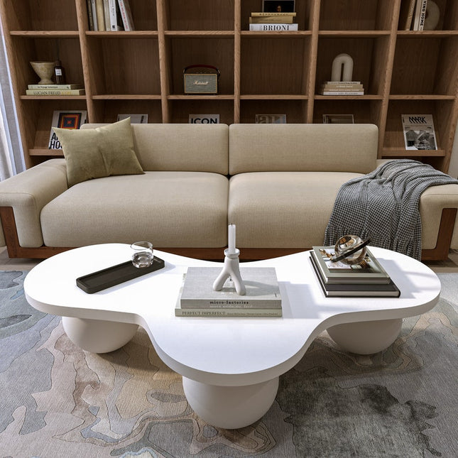 Aras River Flow Coffee Table, Mid Century Modern Japandi Organic Walnut Center Table with Sculptural Legs for Living Room