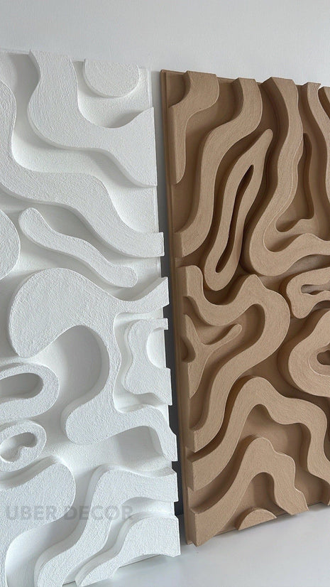 Set of 2 Linear Flow Wooden Wall Art - Contemporary Abstract Texture 3D Wall Art - Wood Wall Sculpture Minimal Wall Decor - Uber Decor