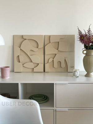 Set of 2 Modern Cascade Wooden Wall Art - Contemporary Abstract Texture 3D Wall Art - Wood Wall Sculpture Minimal Wall Decor - Uber Decor