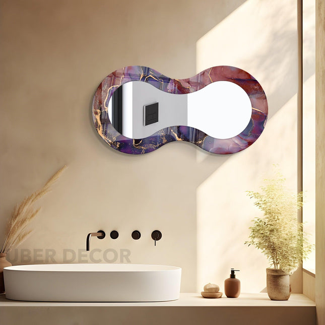 Amira Printed Infinity Wall Mirror - Tempered Glass Printed Wall Mirror- Custom Size & Print- LED Optional - Uber Decor
