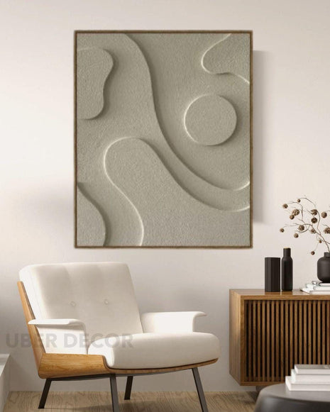 White Modern Relief Painting - Contemporary Abstract Texture 3D Wall Art - Wood Wall Sculpture Minimal Wall Decor - Uber Decor
