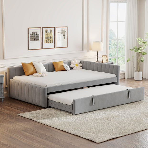 Adana daybed sofa bed – close-up of channel-tufted upholstery pattern detail