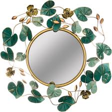 Circular Emerald Metal Wall Decoration with Mirror