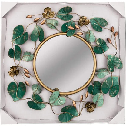 Circular Emerald Metal Wall Decoration with Mirror