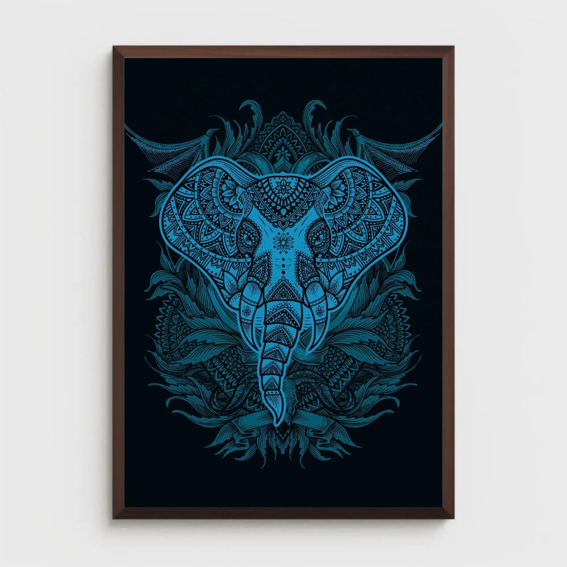 Intricate Blue Elephant Mandala Boho Wall Art - Uber Decor