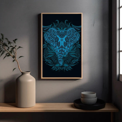 Intricate Blue Elephant Mandala Boho Wall Art - Uber Decor