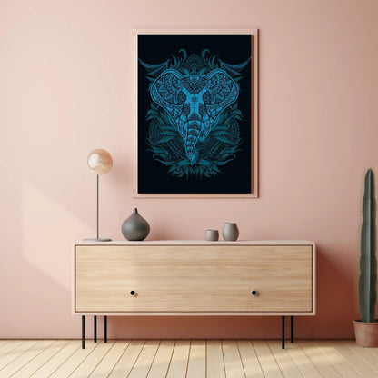 Intricate Blue Elephant Mandala Boho Wall Art - Uber Decor