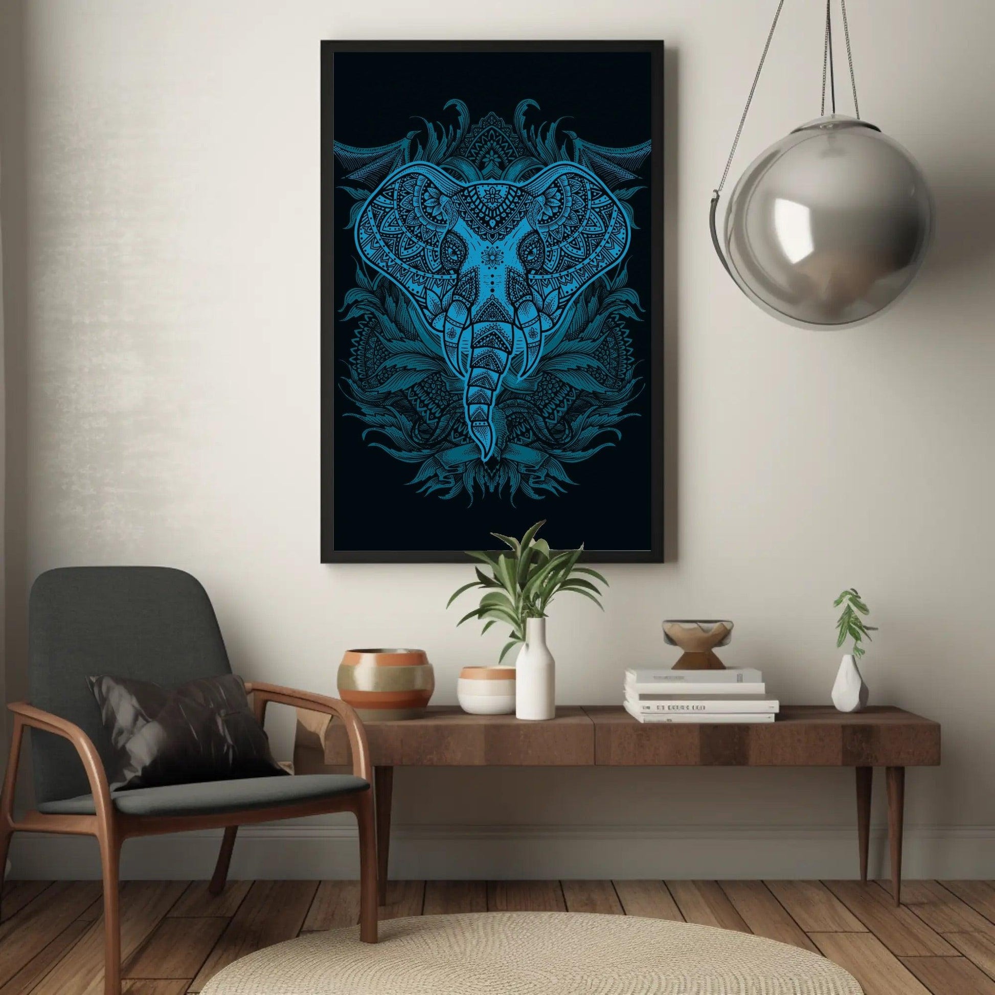 Intricate Blue Elephant Mandala Boho Wall Art - Uber Decor