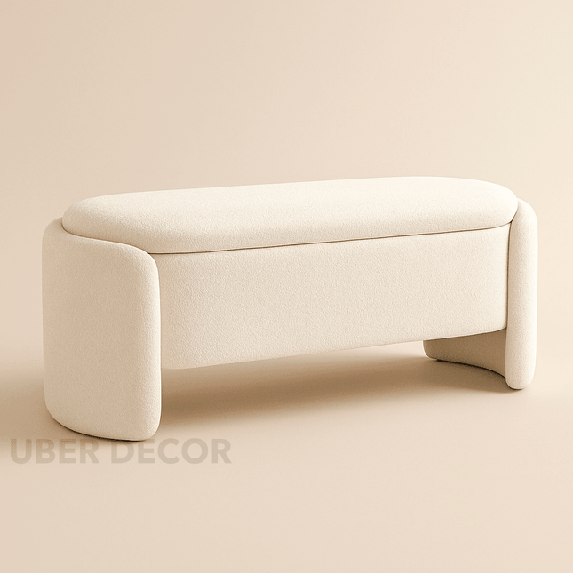 Isla Oval Storage Bench with Sculptural Curved Sides Modern Minimalist Organizer for Hallways, Bedrooms & Compact Living Spaces