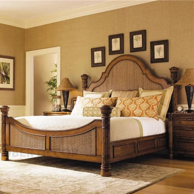 WalnutCrest Colonial Cane Platform Customisable Bed for Grand Bedrooms