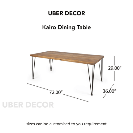 Kairo Dining Table Clean Line Design Mid Century Modern American Inspired Solid Wood Dining Table with Metal Hairpin Legs for Dining Room